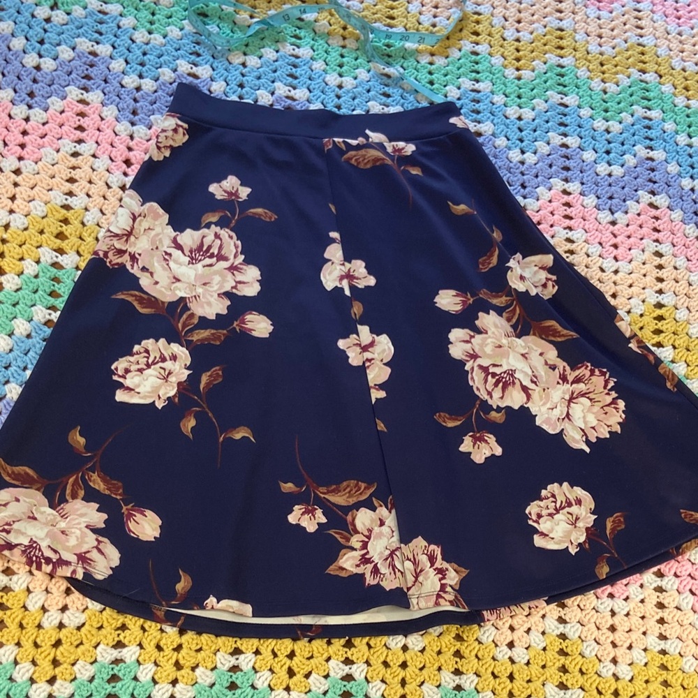 Floral Roses Navy Midi Full Skirt Haute Monde XLarge XL Box Pleat Pleated - Picture 10 of 12